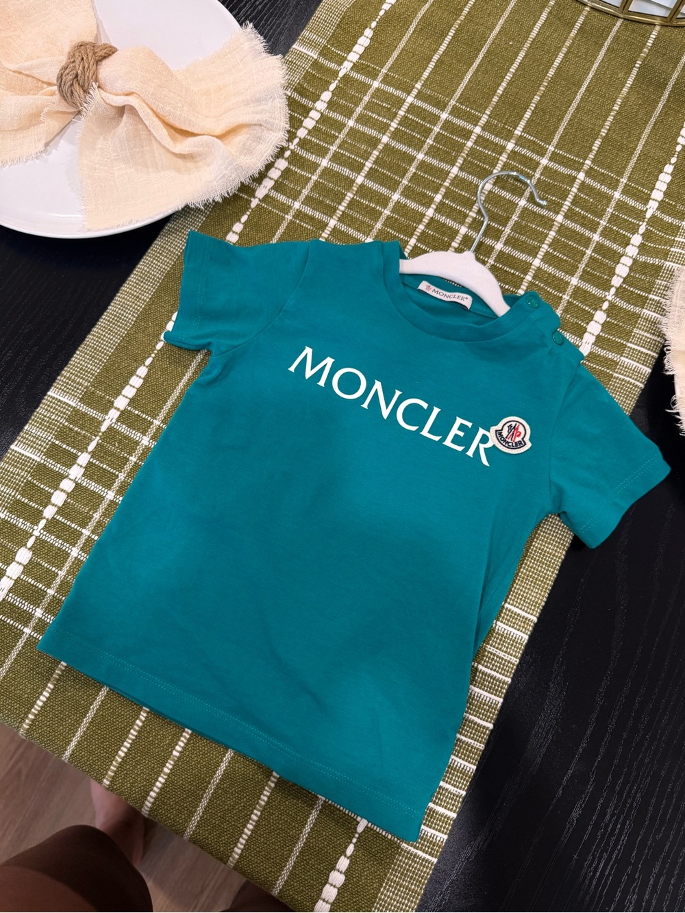 Moncler Teal Logo Short Sleeve Kids Tee